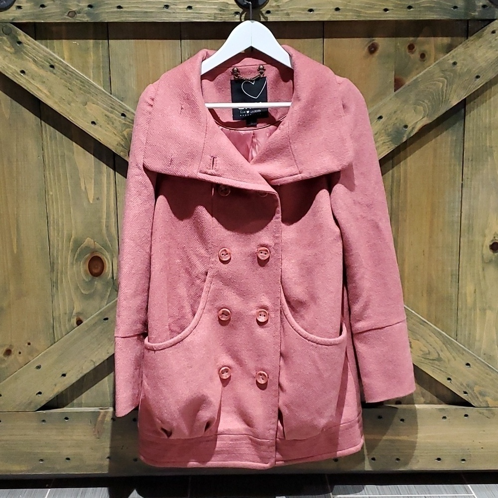 ONLY POWDER PINK WOOL BLEND DOUBLE BREASTED COAT SIZE MEDIUM WINTER OVERCOAT